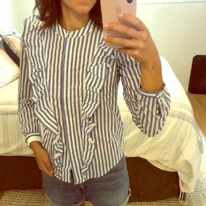 Striped, ruffled button up